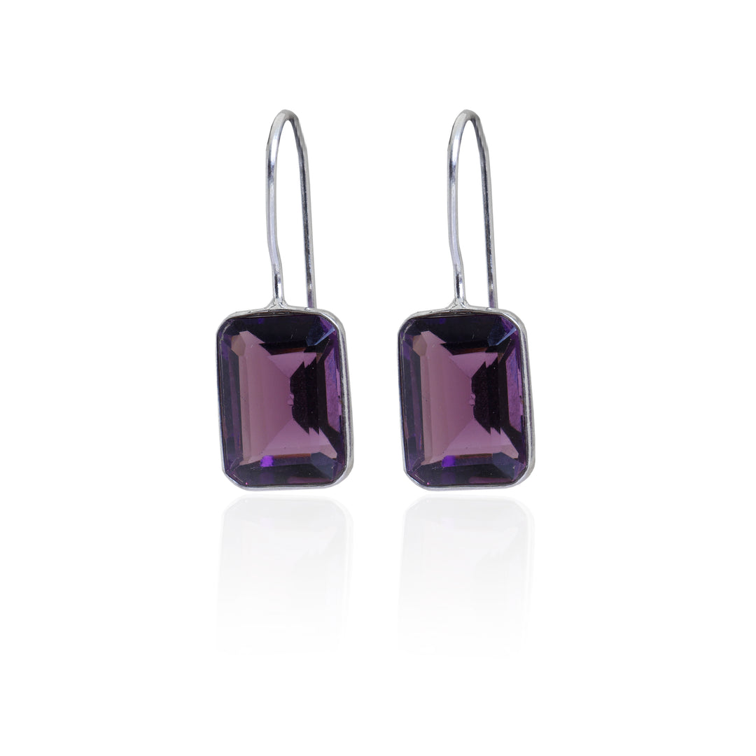 Silver Amethyst Drop Earrings for Women | Purple Gemstone Jewelry