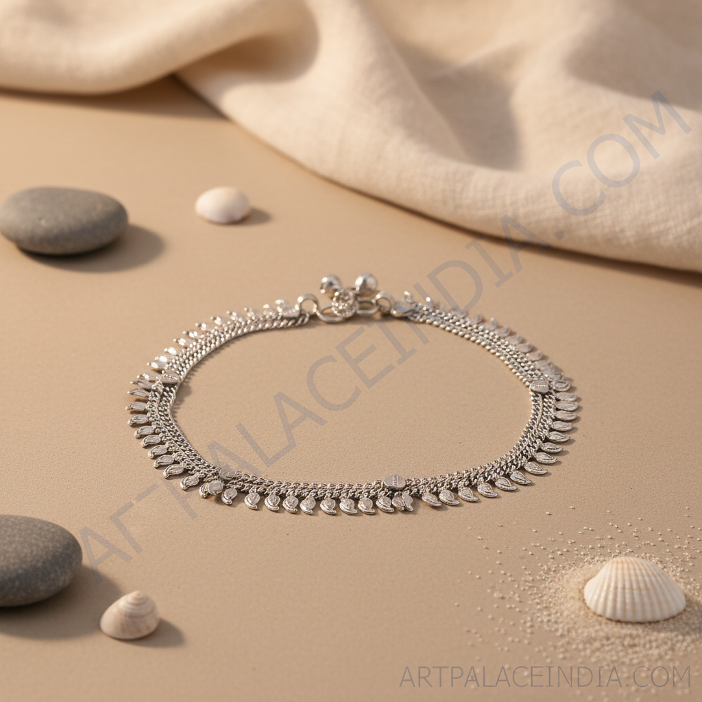 Sterling silver anklet featuring a leaf design, perfect for women's jewelry and gifting