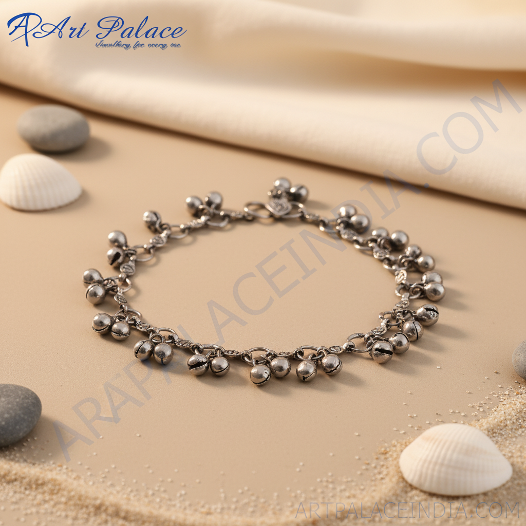 Silver anklet with multiple bells, a delicate and elegant piece of jewelry for women