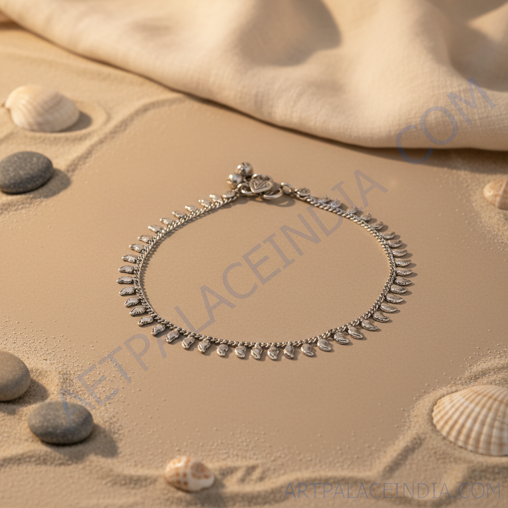925 sterling silver leaf anklet with a delicate design for women.