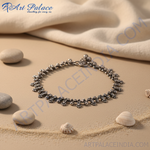 Load image into Gallery viewer, Oxidized silver anklet with intricate detailing, perfect for women&#39;s daily wear or special occasions.
