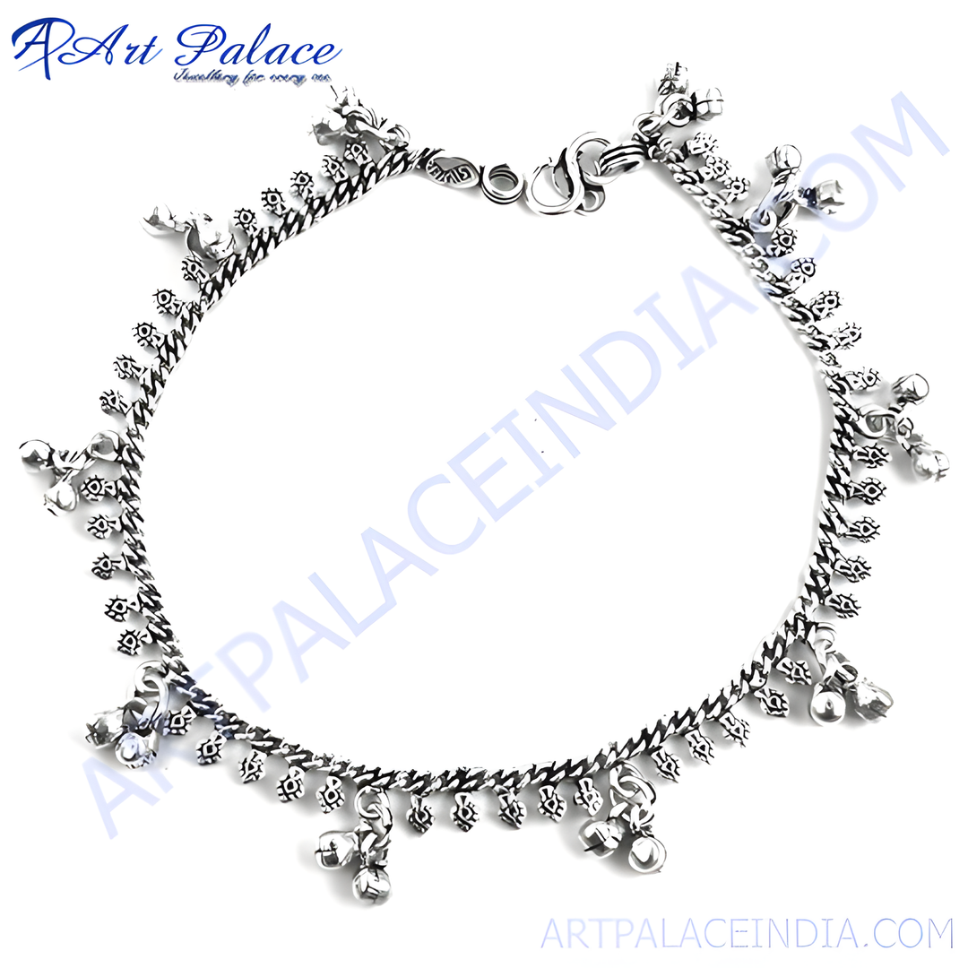 925 Silver Anklet with Bells for Women | Indian Bridal Jewelry
