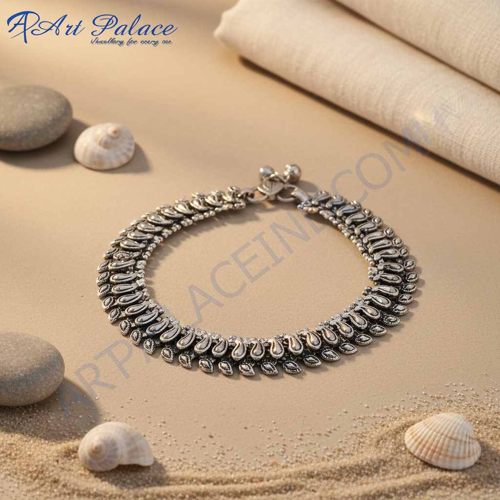 925 sterling silver paisley design anklet, perfect for women's fashion and gifting