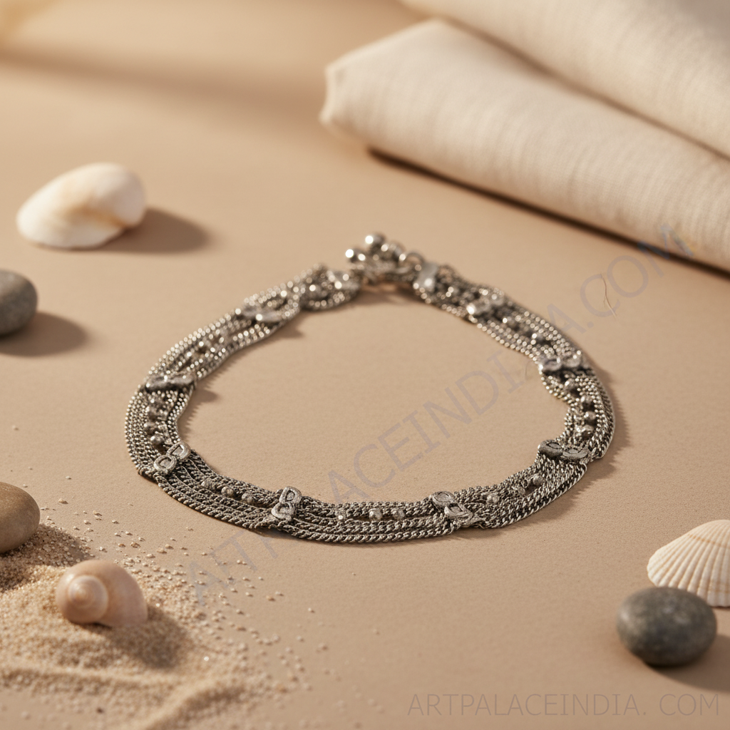 Sterling silver chain anklet with delicate design for women, perfect for daily wear.
