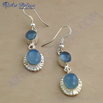 Load image into Gallery viewer, 925 Silver Blue Chalcedony Drop Earrings for Women | Gift
