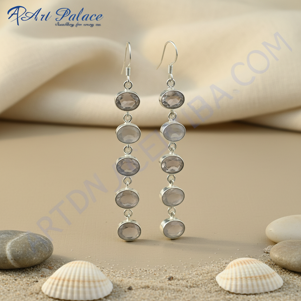 925 sterling silver drop earrings featuring multiple smoky quartz gemstones. Elegant and stylish.