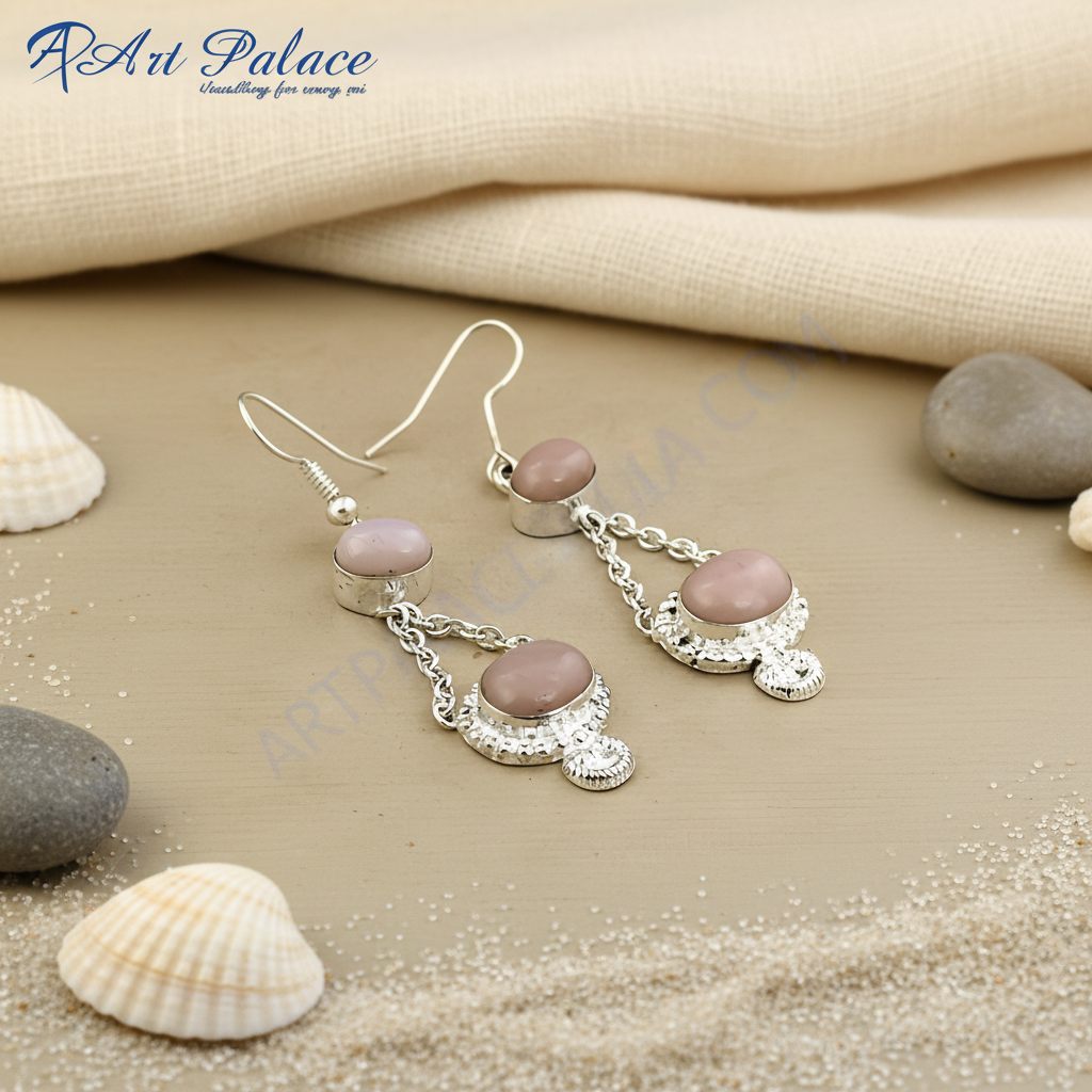 925 sterling silver drop earrings with pink opal gemstones, a lovely gift for her