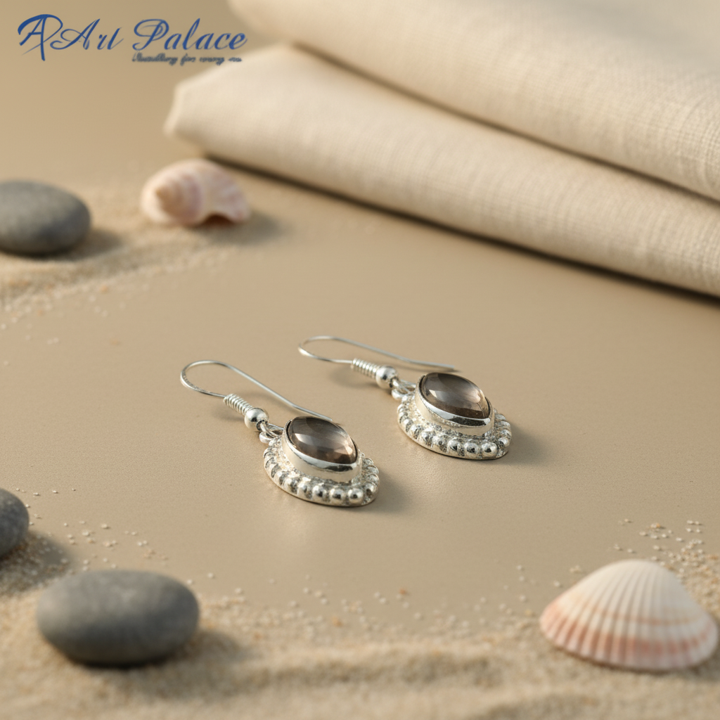 925 sterling silver dangle earrings with smoky quartz gemstone, silver jewelry for women