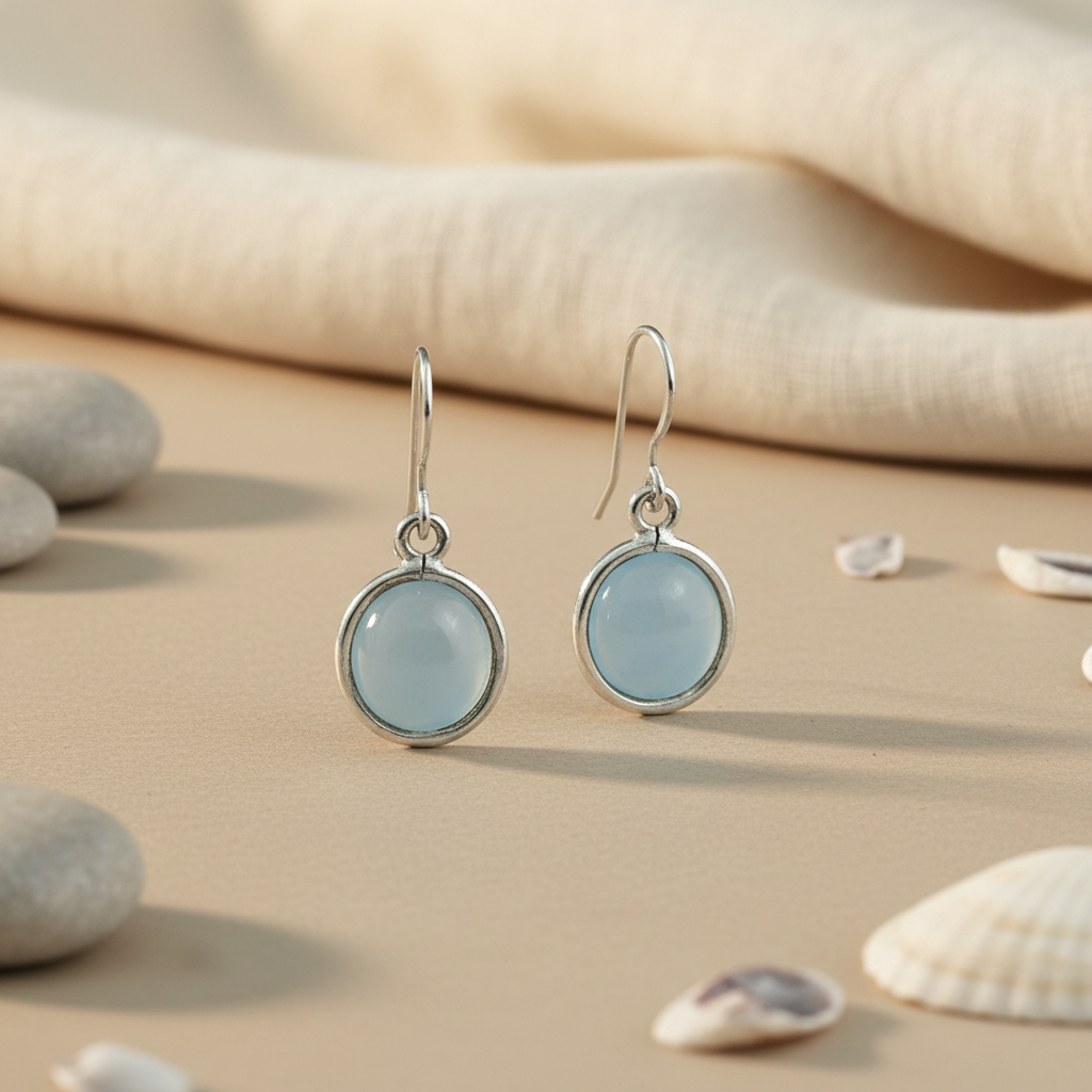 925 Silver Blue Chalcedony Drop Earrings for Women | Gift