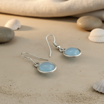 Load image into Gallery viewer, Sterling silver drop earrings with light blue chalcedony gemstones, perfect for women

