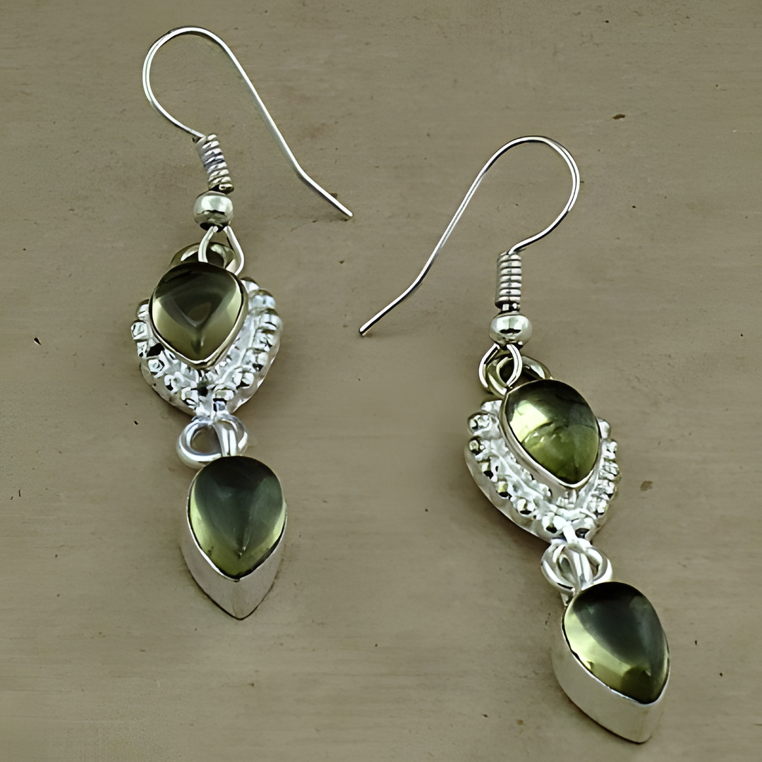 925 Sterling Silver Green Gemstone Earrings for Women | Dangle Earrings