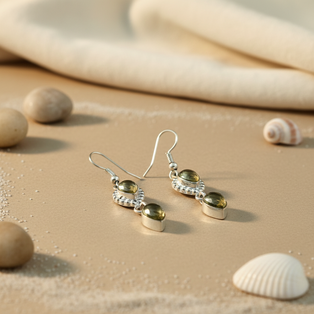 925 Sterling Silver Green Gemstone Earrings for Women | Dangle Earrings