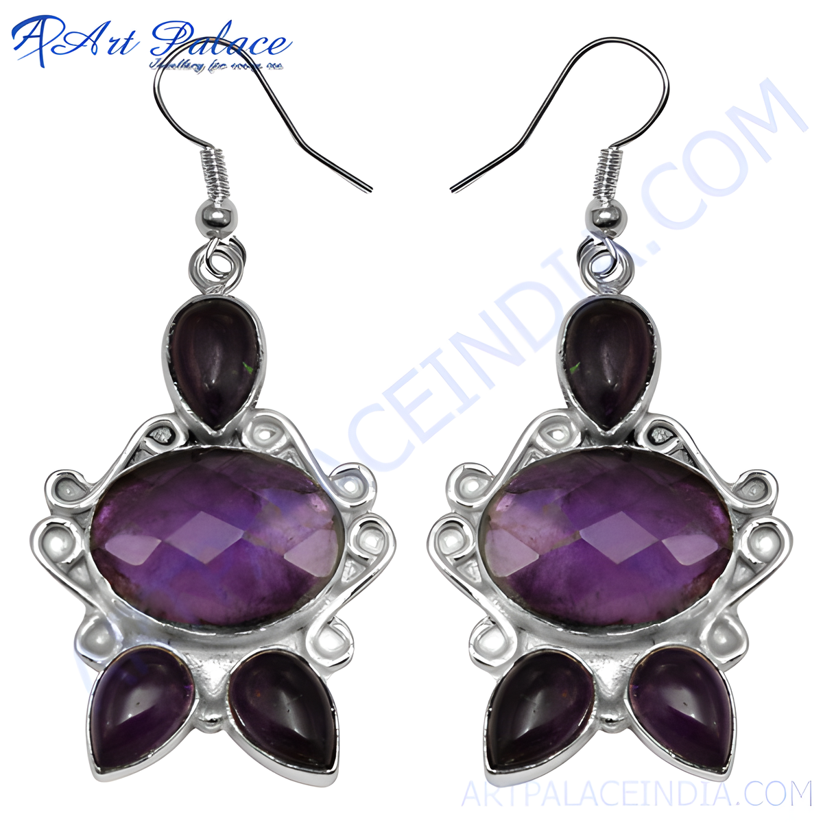 925 sterling silver amethyst drop earrings with purple gemstones, suitable for women