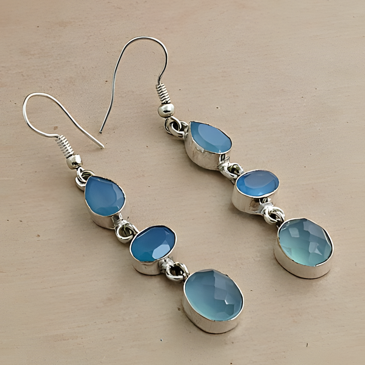 925 silver blue chalcedony drop earrings for women | gift jewelry