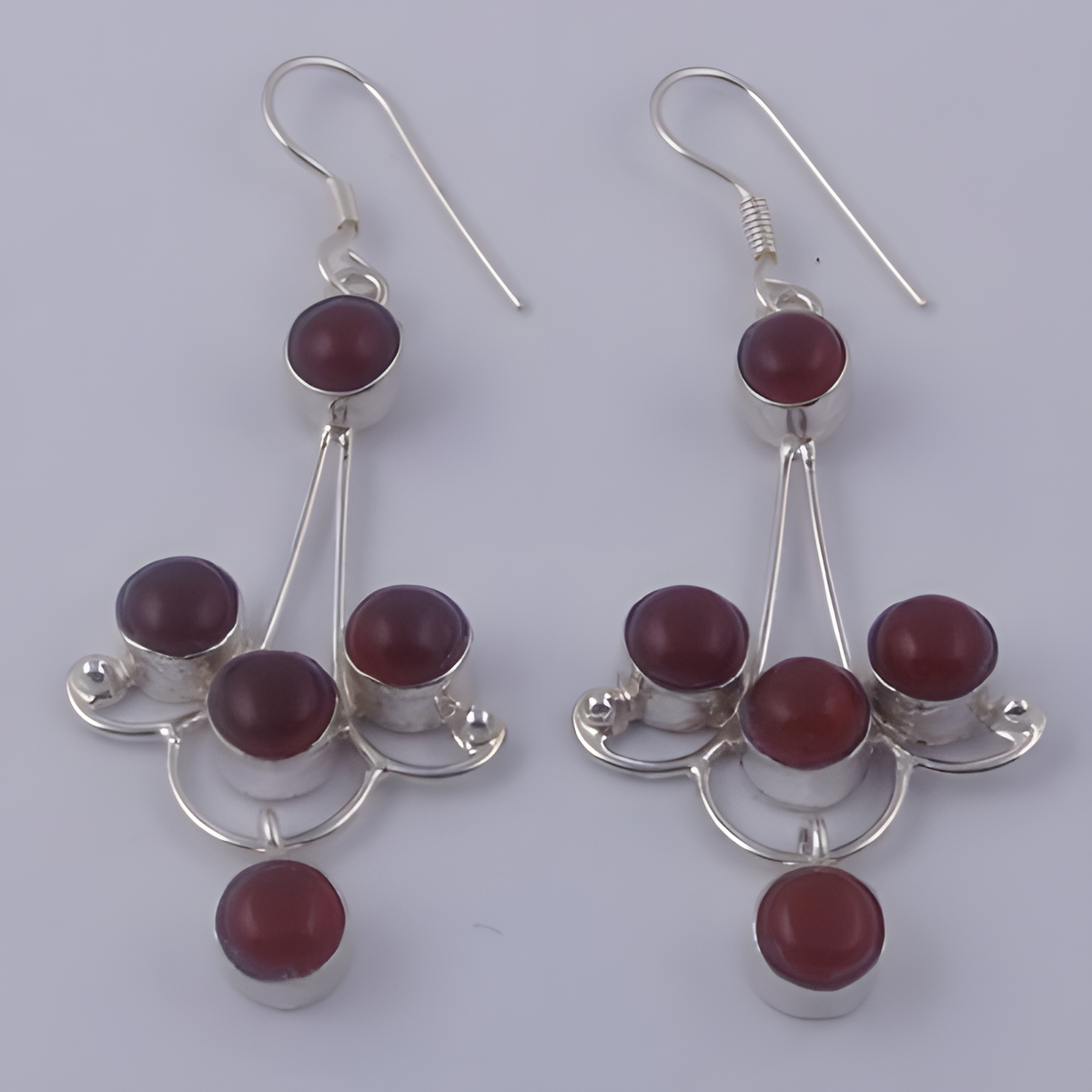925 sterling silver drop earrings with round red garnet gemstones for women