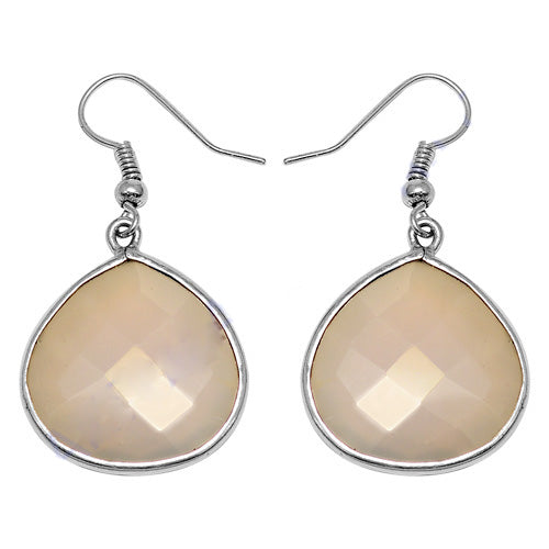 Silver Teardrop Earrings with Beige Gemstone | Women's Jewelry