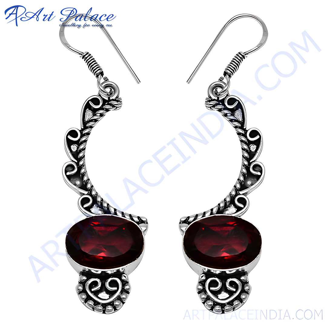 925 Silver Garnet Drop Earrings for Women | Gemstone Jewelry