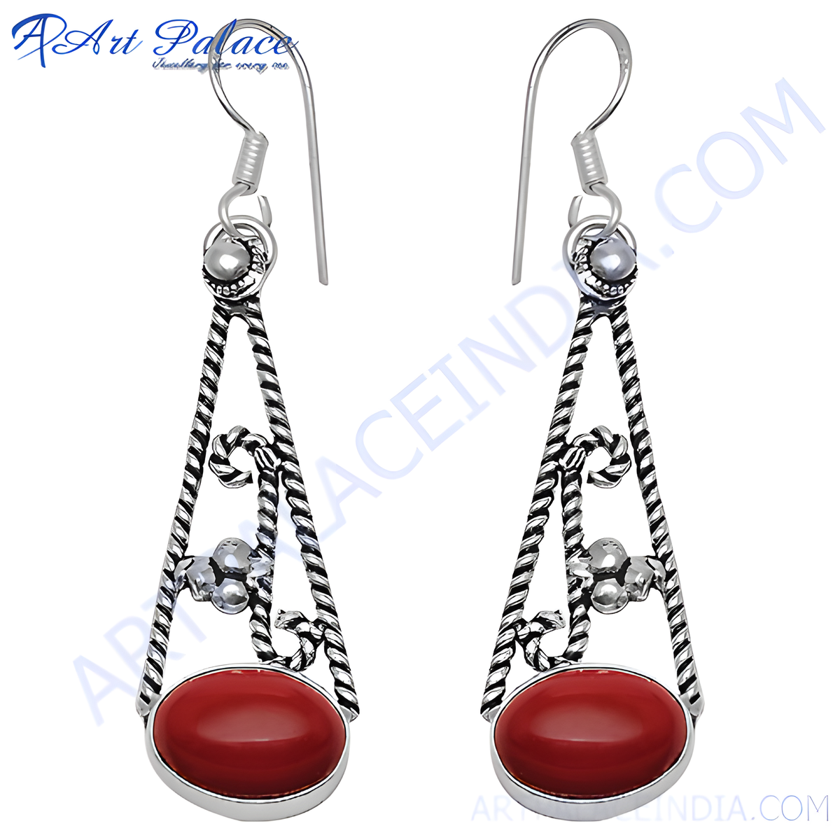 925 sterling silver drop earrings with oval red coral gemstones