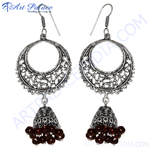 Load image into Gallery viewer, Silver Filigree Drop Earrings with Red Bead Dangles

