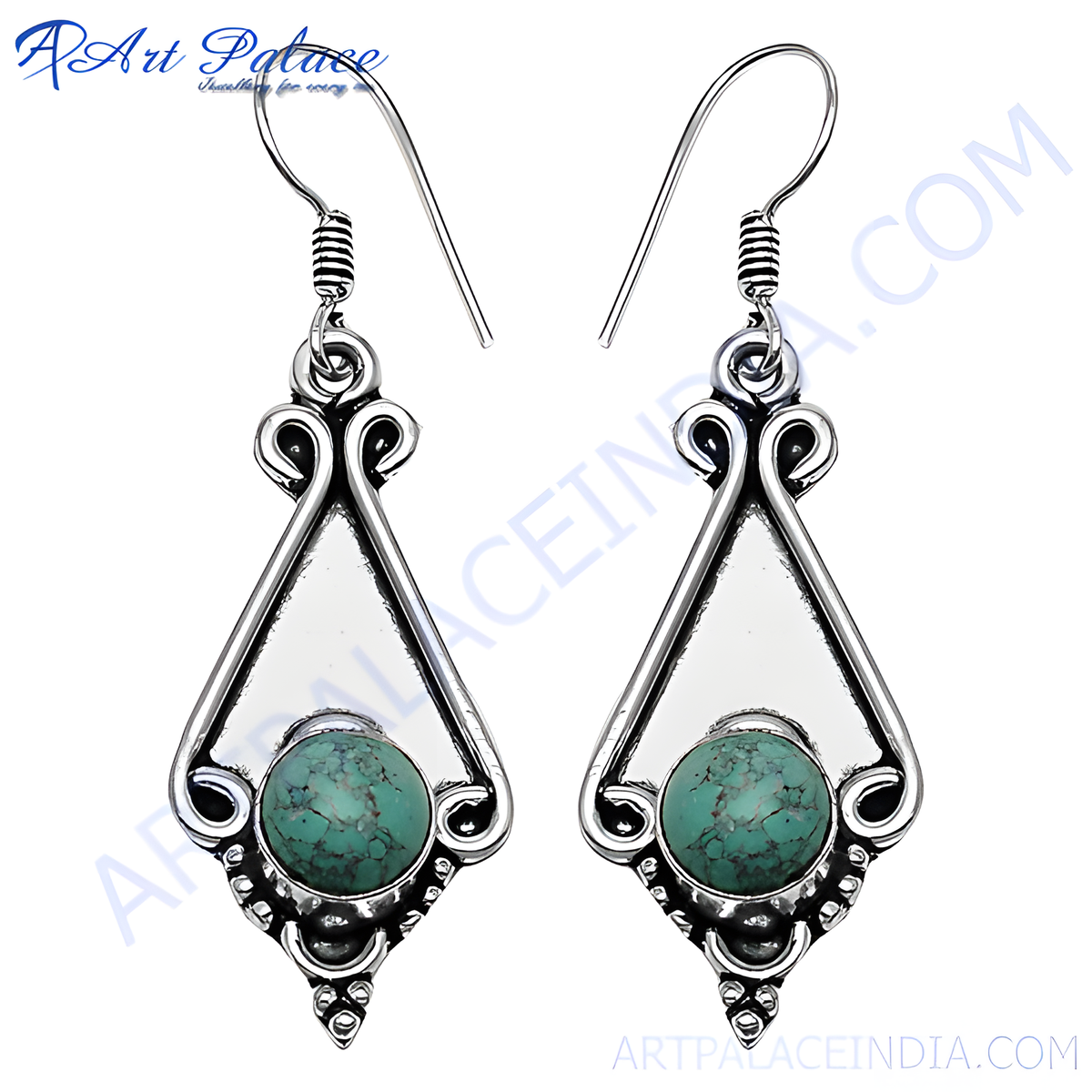 925 sterling silver dangle earrings with a round turquoise gemstone