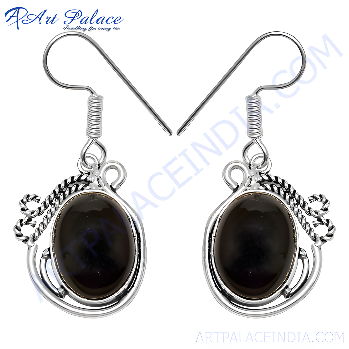 925 sterling silver dangle earrings with oval black onyx gemstones, perfect for any occasion