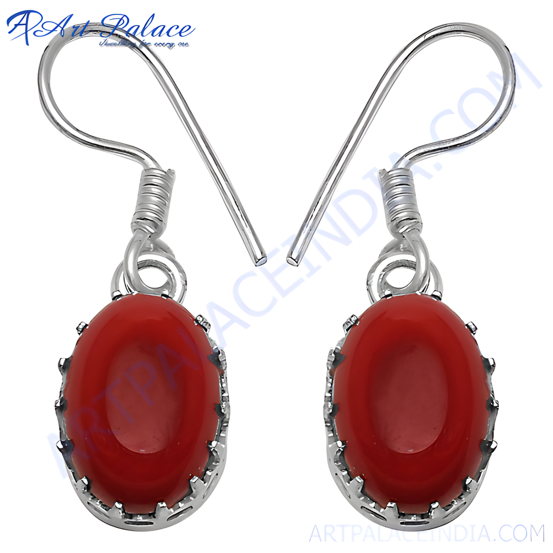 925 Silver Red Coral Earrings for Women | Dangle Jewelry