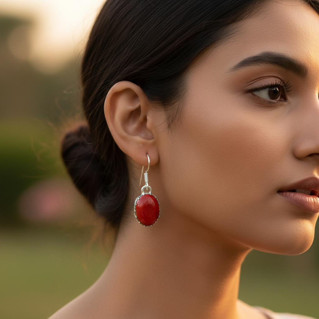 925 Silver Red Coral Earrings for Women | Dangle Jewelry