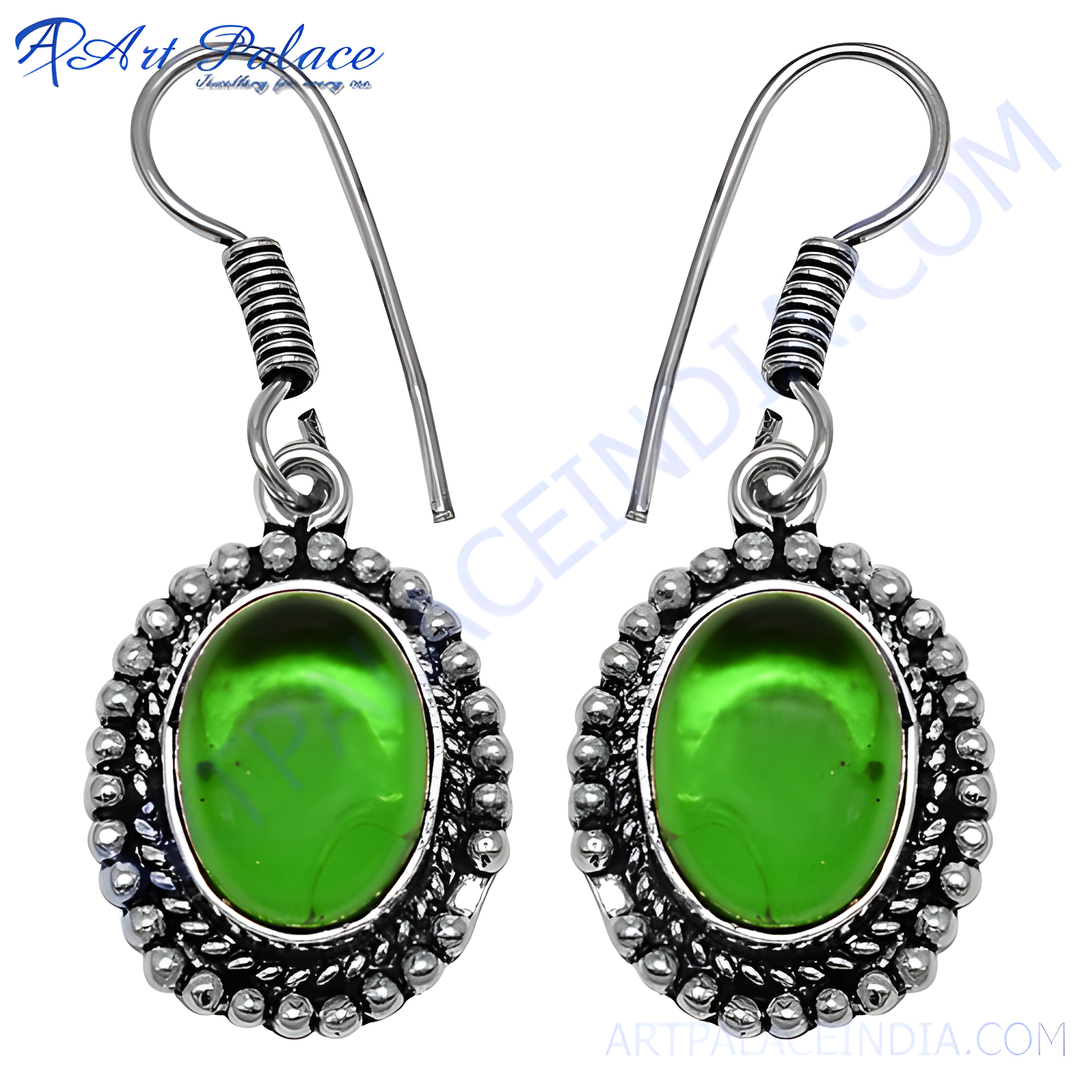 925 sterling silver dangle earrings with oval-shaped green gemstone for women
