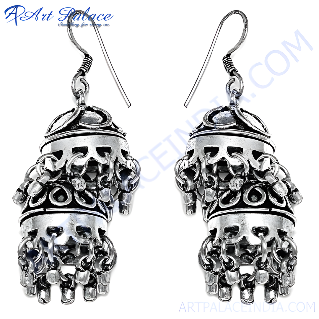 925 Sterling silver oxidized dangle earrings for women with intricate detailing, silver