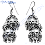 Load image into Gallery viewer, 925 Sterling silver oxidized dangle earrings for women with intricate detailing, silver

