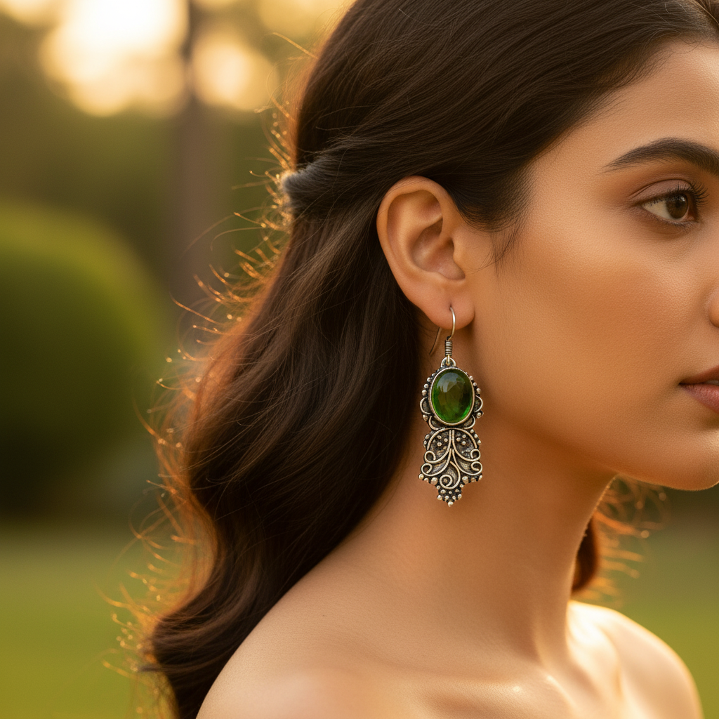 925 Silver Green Gemstone Earrings for Women | Dangle Jewelry