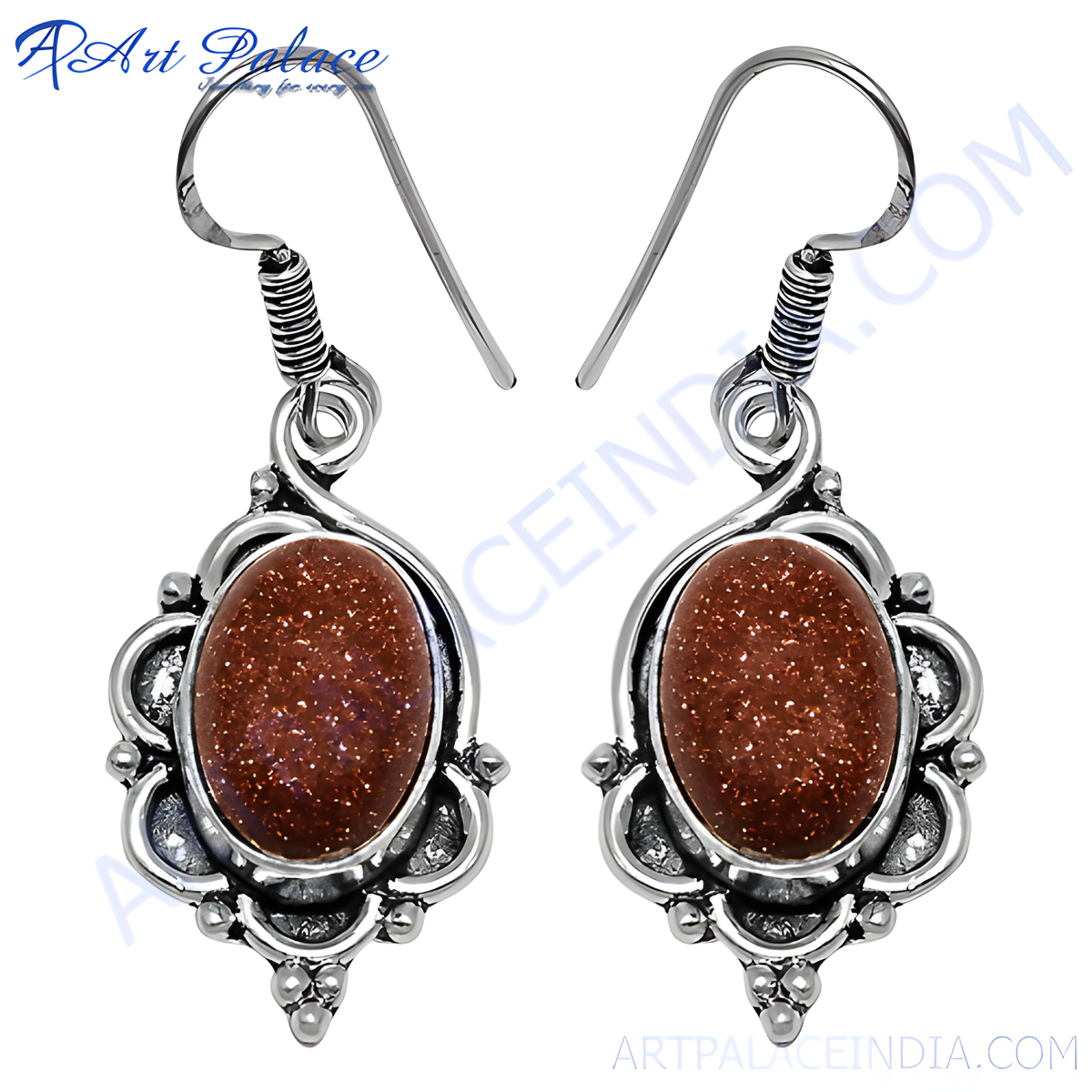 925 sterling silver sunstone drop earrings