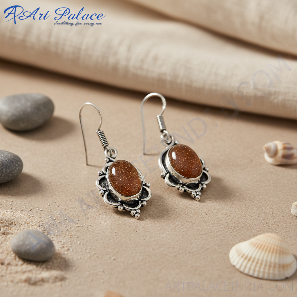 925 sterling silver sunstone drop earrings
