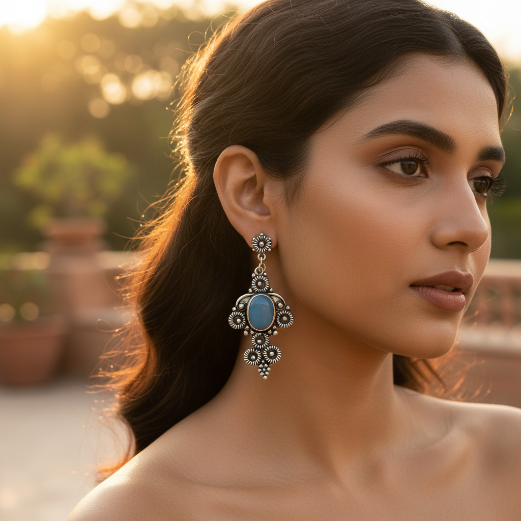 925 Silver Blue Gemstone Drop Earrings for Women | Gift Jewelry