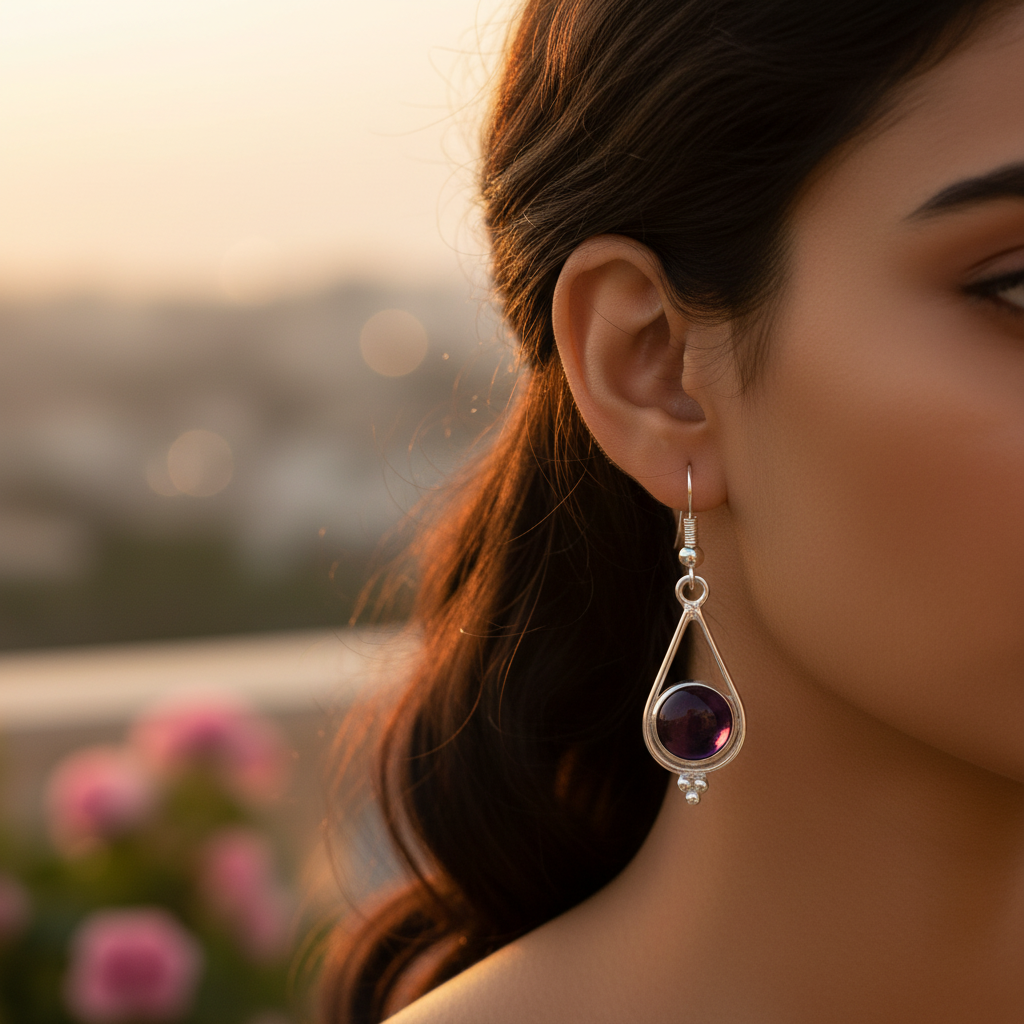 925 Silver Amethyst Drop Earrings for Women | Gemstone Jewelry