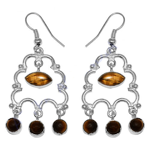 925 Silver Tiger Eye Gemstone Drop Earrings for Women