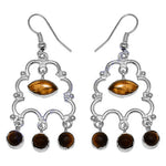 将图像加载到图库查看器中， 925 Silver Tiger Eye Gemstone Drop Earrings for Women
