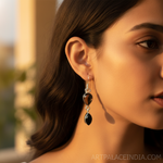 Load image into Gallery viewer, 925 Silver Smoky Quartz &amp; Onyx Drop Earrings for Women
