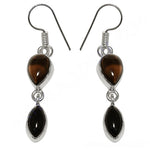 将图像加载到图库查看器中， 925 Silver Smoky Quartz &amp; Onyx Drop Earrings for Women
