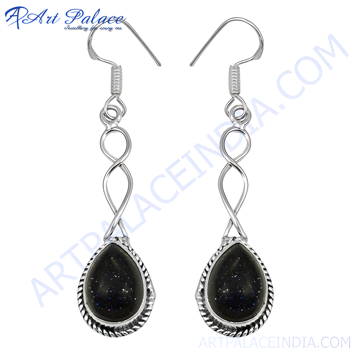 925 sterling silver drop earrings with blue sandstone teardrop gemstones, ideal for women