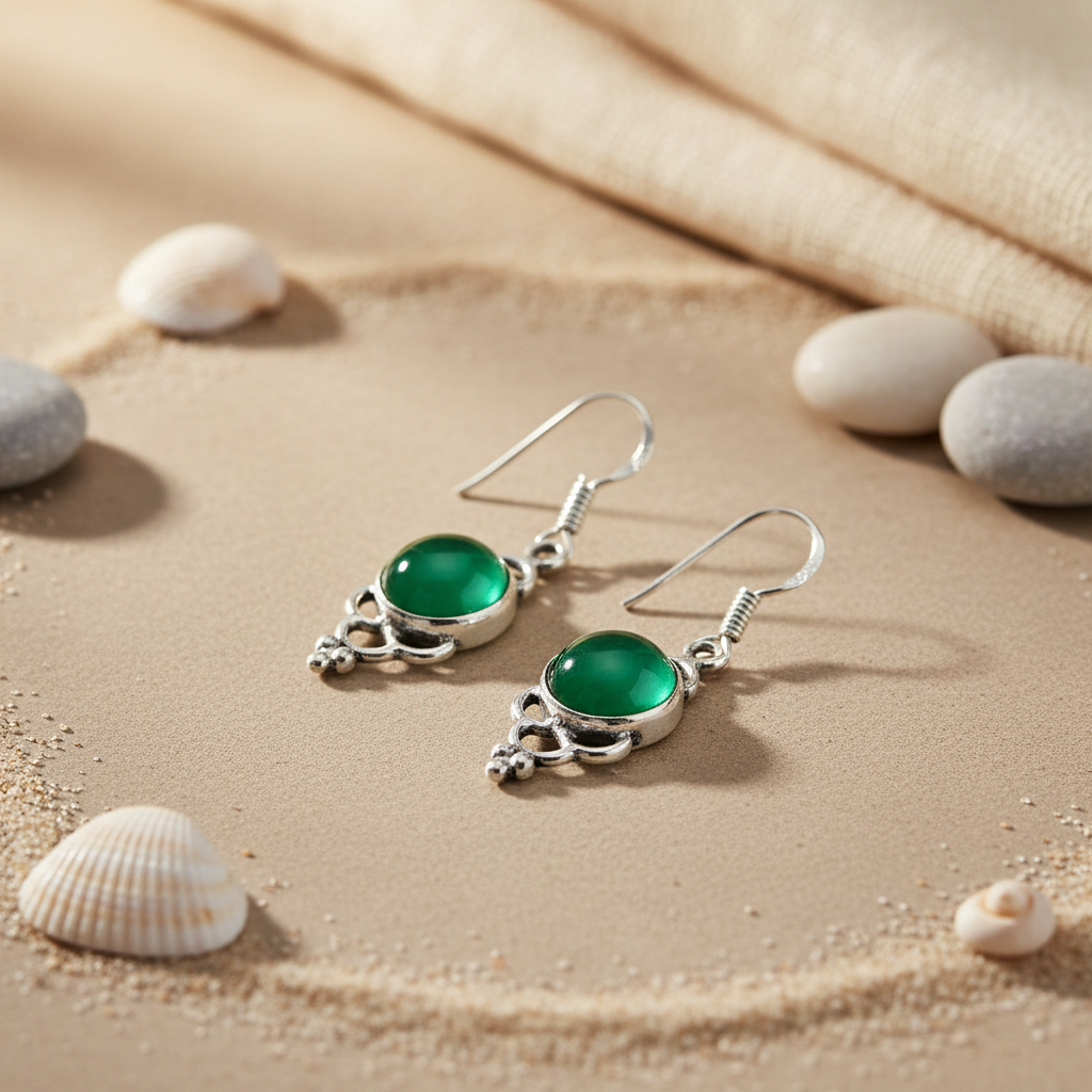 925 Silver Green Gemstone Drop Earrings for Women | Gift