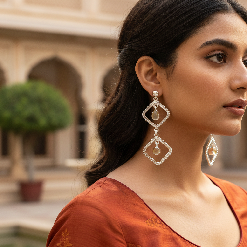 925 Silver Gemstone Drop Earrings for Women | Dangle Earrings