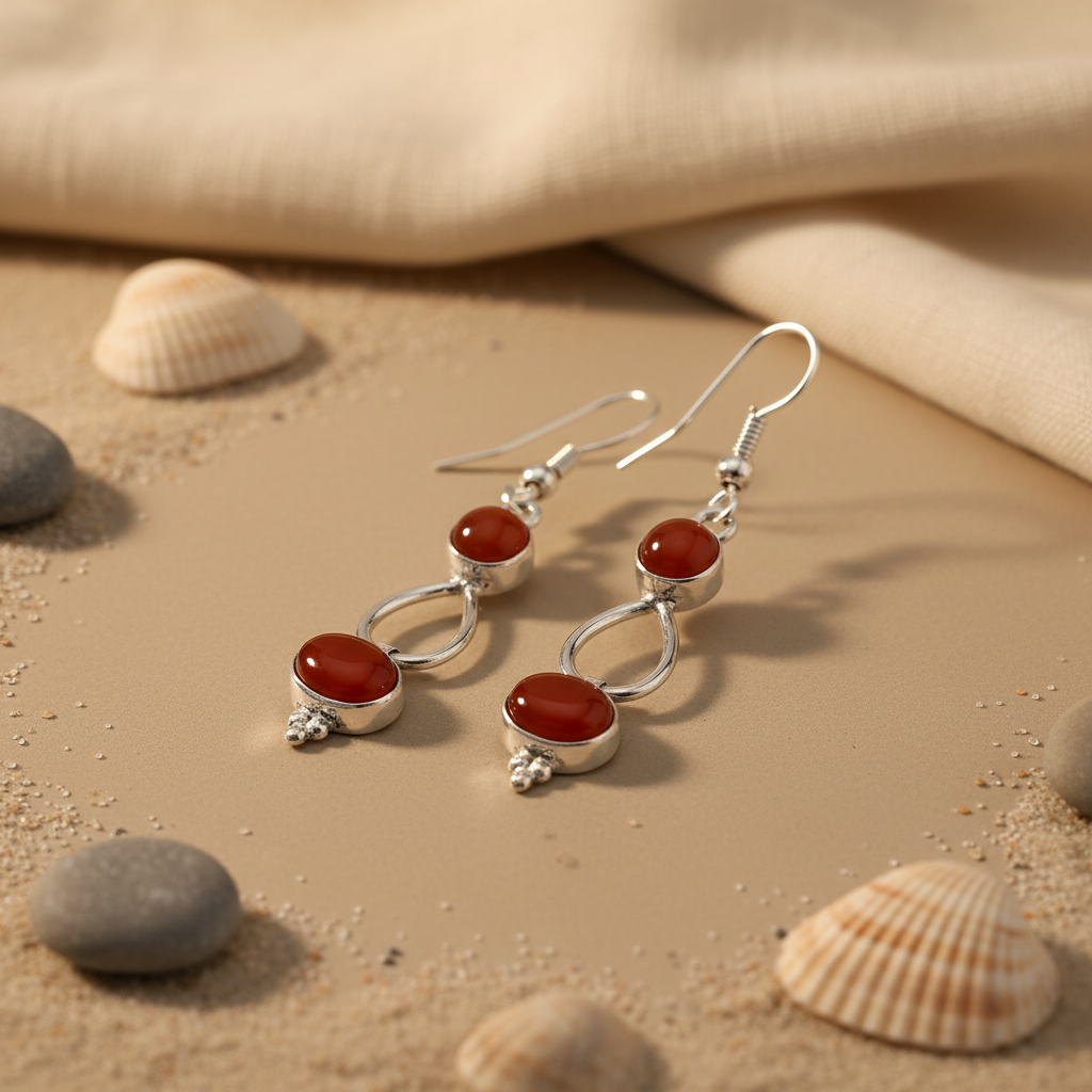 925 sterling silver drop earrings with oval shaped carnelian gemstones