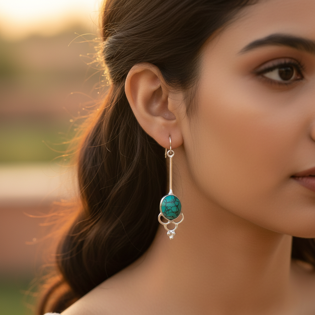 925 Silver Turquoise Dangle Earrings for Women | Gift