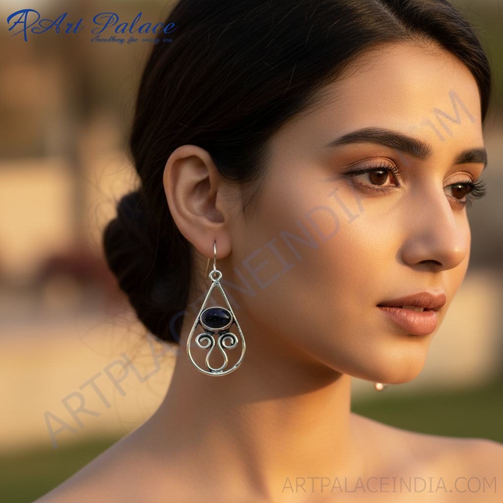 925 Silver Blue Sandstone Teardrop Earrings for Women