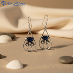 Load image into Gallery viewer, 925 sterling silver teardrop earrings with oval blue sandstone gemstone center
