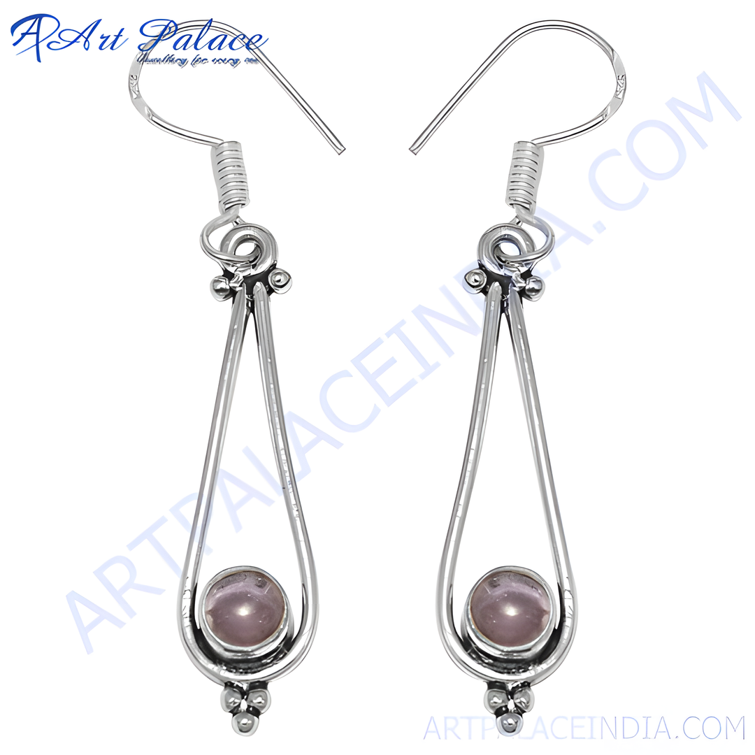 925 Silver Teardrop Earrings with Pink Gemstone for Women