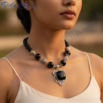 Load image into Gallery viewer, Black Onyx Bead Necklace with Silver Pendant | Women&#39;s Jewelry
