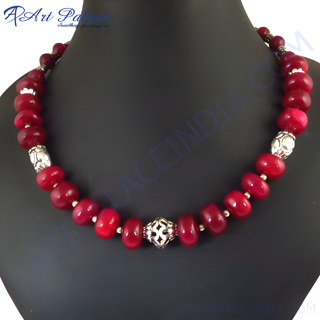 Red Bead Necklace | Silver Accents | Women's Fashion Jewelry