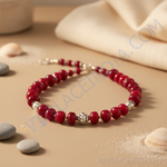 Load image into Gallery viewer, Red beaded necklace with silver accents, a statement piece for women.
